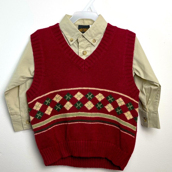 Okie Dokie Boys 2 pc Set Sweater Vest & Button Down Shirt Size 3T Holiday Outfit - Picture 1 of 6